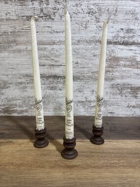 Vtg Wood Wooden Candlesticks Holders Set Of 3-2” three candles included